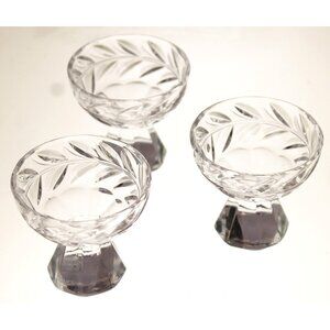 3 Cut Crystal Glass Indian Laurel Leaf Footed Shot Glass Egg Cup Liquor Cordial